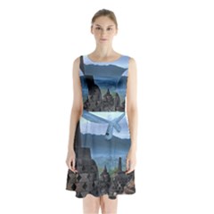 Borobudur Temple  Morning Serenade Sleeveless Waist Tie Chiffon Dress by Sudhe