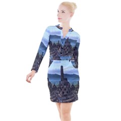 Borobudur Temple  Morning Serenade Button Long Sleeve Dress by Sudhe