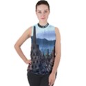 Borobudur Temple  Morning Serenade Mock Neck Chiffon Sleeveless Top View1