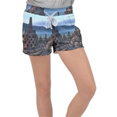 Borobudur Temple  Morning Serenade Women s Velour Lounge Shorts by Sudhe