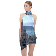 Borobudur Temple  Morning Serenade Halter Asymmetric Satin Top