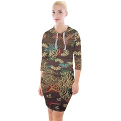 Colorful The Beautiful Of Art Indonesian Batik Pattern Quarter Sleeve Hood Bodycon Dress by Sudhe