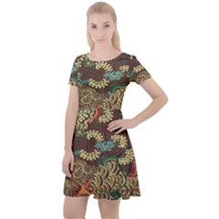 Colorful The Beautiful Of Art Indonesian Batik Pattern Cap Sleeve Velour Dress 