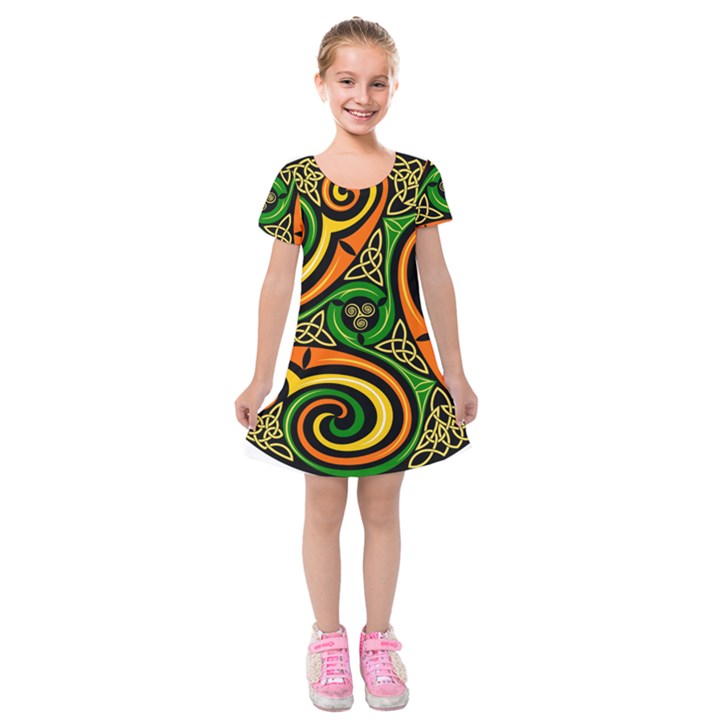 Celtic Celts Circle Color Colors Kids  Short Sleeve Velvet Dress