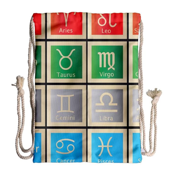 Set Of The Twelve Signs Of The Zodiac Astrology Birth Symbols Drawstring Bag (Large)