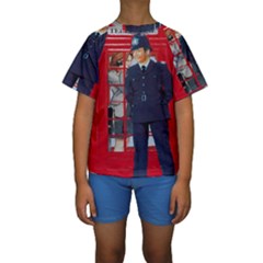 Red London Phone Boxes Kids  Short Sleeve Swimwear by Sudhe