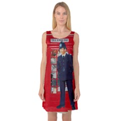 Red London Phone Boxes Sleeveless Satin Nightdress by Sudhe