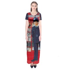 Red London Phone Boxes Short Sleeve Maxi Dress by Sudhe