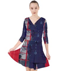 Red London Phone Boxes Quarter Sleeve Front Wrap Dress by Sudhe