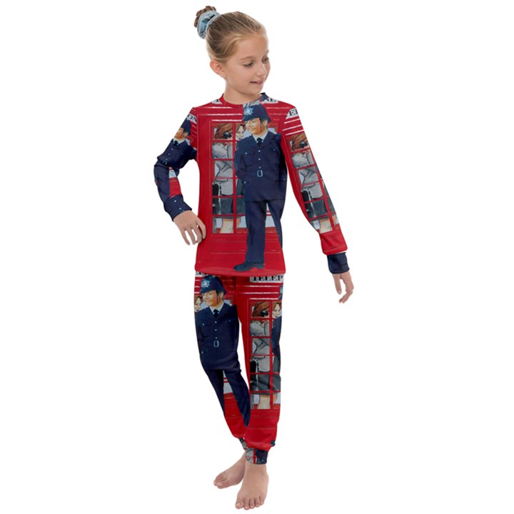 Red London Phone Boxes Kids  Long Sleeve Set 