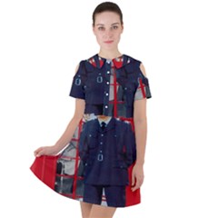 Red London Phone Boxes Short Sleeve Shoulder Cut Out Dress 