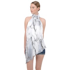 Marble Granite Pattern And Texture Halter Asymmetric Satin Top by Sudhe