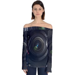 Vintage Camera Digital Off Shoulder Long Sleeve Top