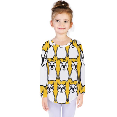 Yellow Owl Background Kids  Long Sleeve Tee by Sudhe