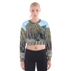 Mount Batok Bromo Indonesia Cropped Sweatshirt by Sudhe