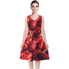 Red Chili V-neck Midi Sleeveless Dress  by Sudhe