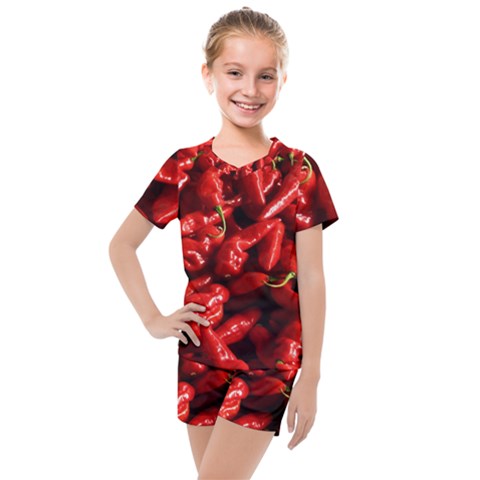 Red Chili Kids  Mesh Tee And Shorts Set by Sudhe