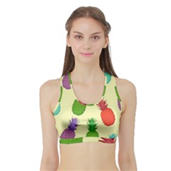 Colorful Pineapples Wallpaper Background Sports Bra With Border