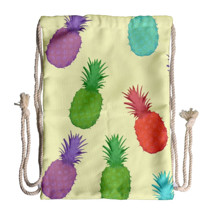 Colorful Pineapples Wallpaper Background Drawstring Bag (Large)