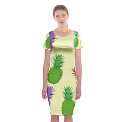 Colorful Pineapples Wallpaper Background Classic Short Sleeve Midi Dress by Sudhe