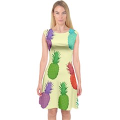 Colorful Pineapples Wallpaper Background Capsleeve Midi Dress by Sudhe