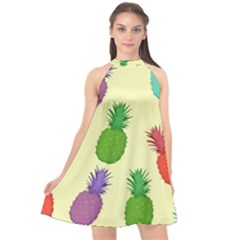 Colorful Pineapples Wallpaper Background Halter Neckline Chiffon Dress  by Sudhe