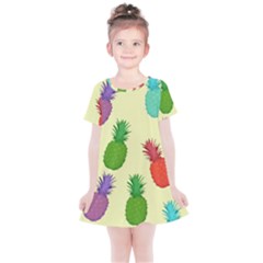 Colorful Pineapples Wallpaper Background Kids  Simple Cotton Dress by Sudhe