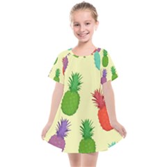 Colorful Pineapples Wallpaper Background Kids  Smock Dress by Sudhe