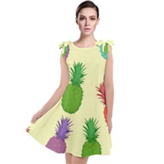 Colorful Pineapples Wallpaper Background Tie Up Tunic Dress by Sudhe