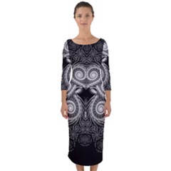 Fractal Filigree Lace Vintage Quarter Sleeve Midi Bodycon Dress by Sudhe