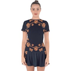 Floral Vintage Royal Frame Pattern Drop Hem Mini Chiffon Dress by Sudhe