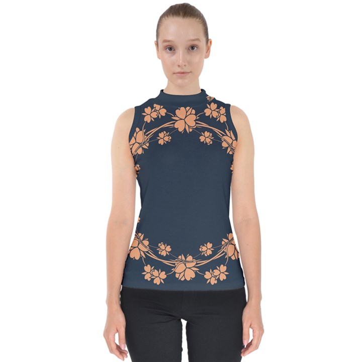 Floral Vintage Royal Frame Pattern Mock Neck Shell Top