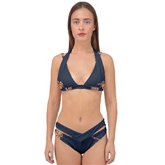 Floral Vintage Royal Frame Pattern Double Strap Halter Bikini Set by Sudhe