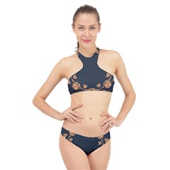 Floral Vintage Royal Frame Pattern High Neck Bikini Set by Sudhe