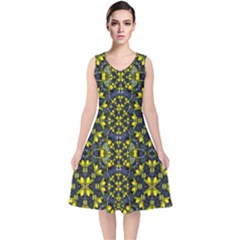 Fresh Clean Spring Flowers In Floral Wreaths V-neck Midi Sleeveless Dress  by pepitasart