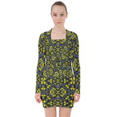 Fresh Clean Spring Flowers In Floral Wreaths V-neck Bodycon Long Sleeve Dress by pepitasart