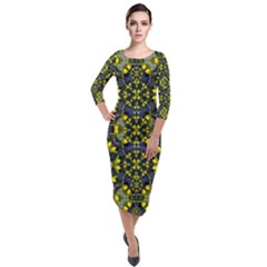 Fresh Clean Spring Flowers In Floral Wreaths Quarter Sleeve Midi Velour Bodycon Dress by pepitasart