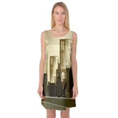 Architecture City House Sleeveless Satin Nightdress by Sudhe