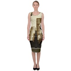 Architecture City House Sleeveless Pencil Dress