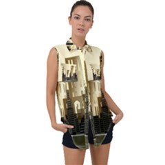 Architecture City House Sleeveless Chiffon Button Shirt