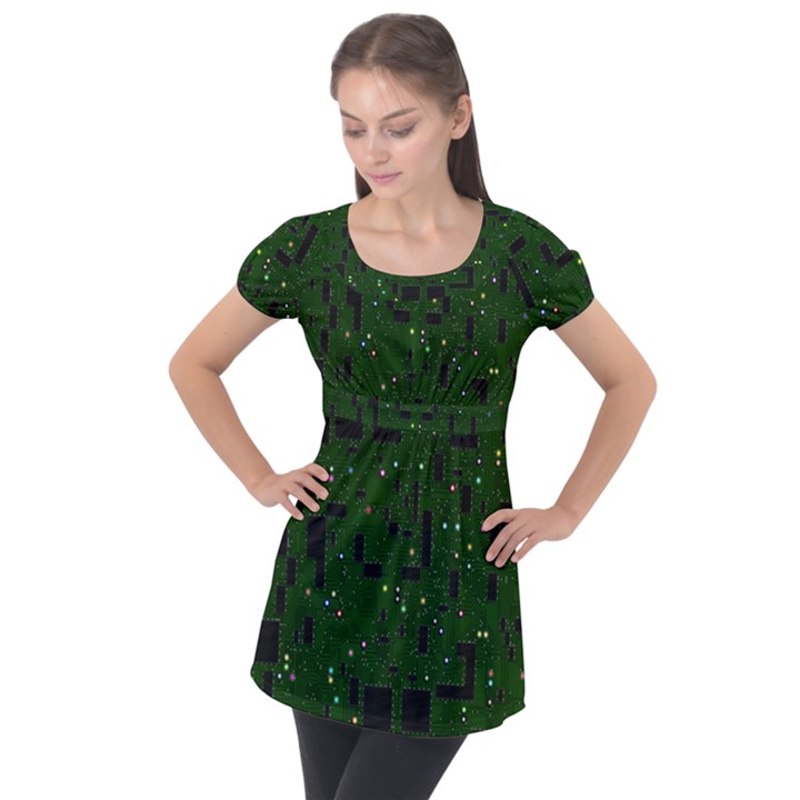 Board Conductors Circuits Puff Sleeve Tunic Top