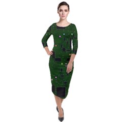 Board Conductors Circuits Quarter Sleeve Midi Velour Bodycon Dress