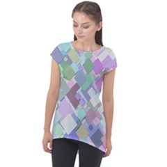 Colorful Background Multicolored Cap Sleeve High Low Top