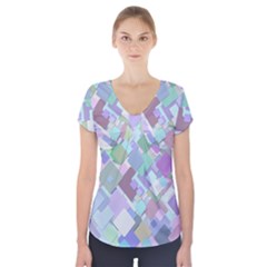 Colorful Background Multicolored Short Sleeve Front Detail Top by Sudhe