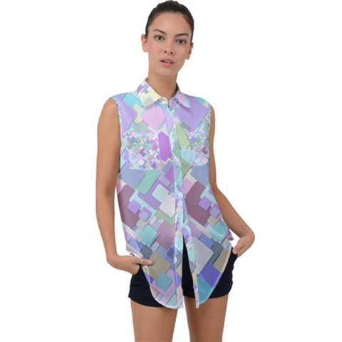 Colorful Background Multicolored Sleeveless Chiffon Button Shirt by Sudhe