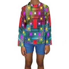 Art Rectangles Abstract Modern Art Kids  Long Sleeve Swimwear by Sudhe