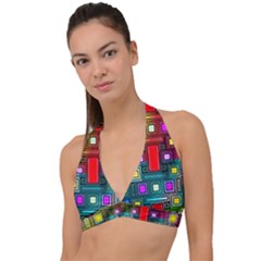 Art Rectangles Abstract Modern Art Halter Plunge Bikini Top