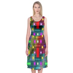 Art Rectangles Abstract Modern Art Midi Sleeveless Dress by Sudhe