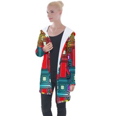 Art Rectangles Abstract Modern Art Longline Hooded Cardigan