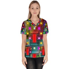 Art Rectangles Abstract Modern Art Women s V-neck Scrub Top by Sudhe